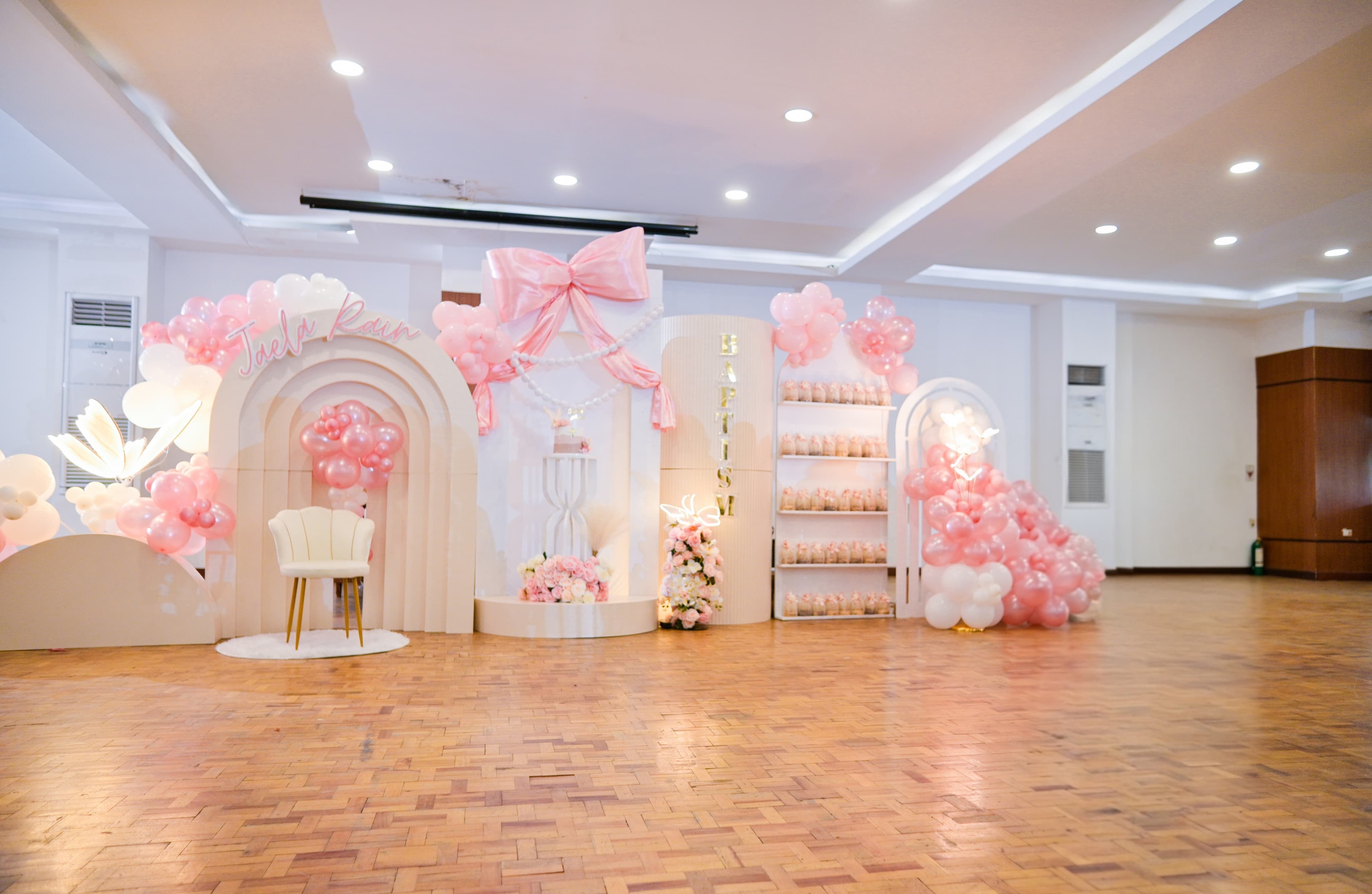 Wide view of Jaela Rain's christening full event styling at the venue